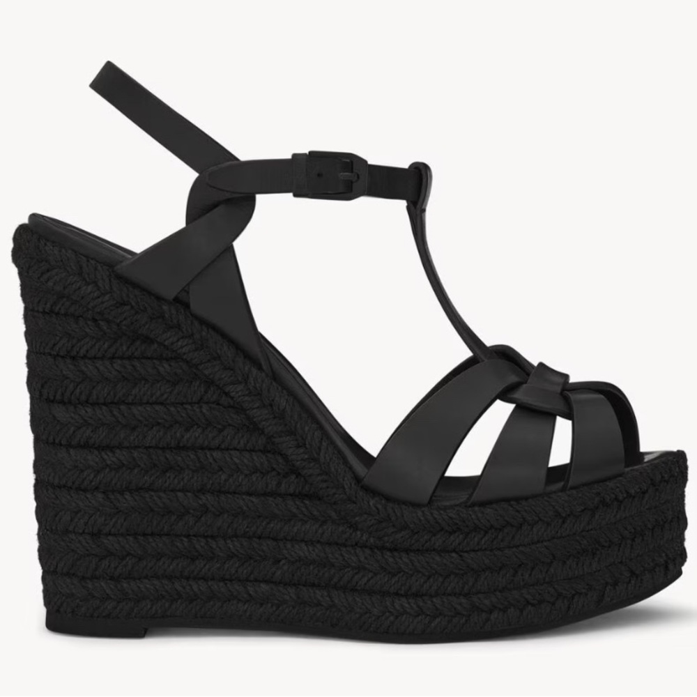 Saint Laurent Black Wedge Sandals